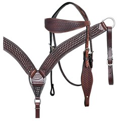 BH HILASON Western Horse Headstall Breast Collar Tack Set Genuine American