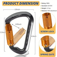 Heavy Duty 30KN Auto Locking Carabiner Auto Lock D Shape Clip for Rock Climbing