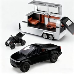 1/32 Cyber Pickup Toy Truck with RV and ATV Motorcycle Alloy Truck Model with So