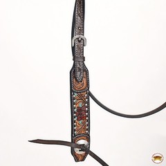 Western Headstall and Breast Collar Set HILASON Tooled Leather Horse Bridle Tack