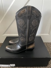 Coach Aria II Leather Western Cowboy Boots Black Floral Embroidery CCH76 US 9