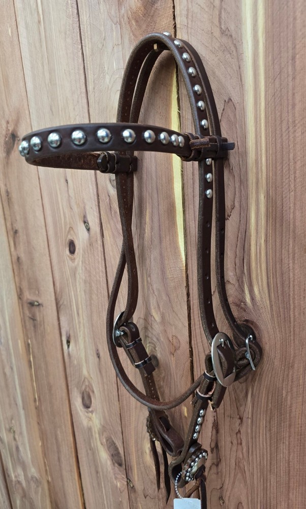 Large Stainless Dotted Browband Headstall Western Full Size