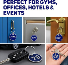 Metal Key Tags 1-100 – Durable Alloy Steel Numbered Tags in Blue Sequential Roun