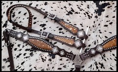 Showman Leather Headstall/Breast Collar w/ Cowhide Inlays & Crystal Rhinestones