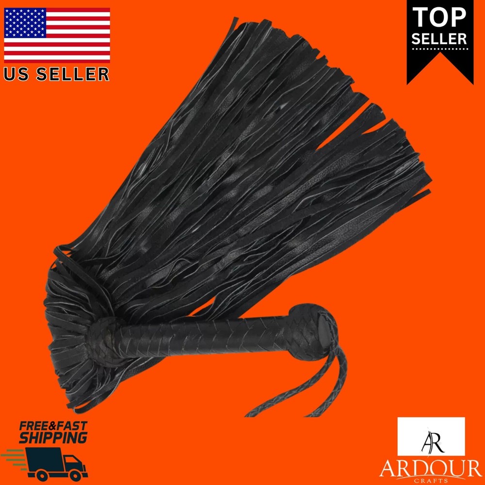 Black Leather Flogger 100 Thick Tails Heavy & Thuddy Impact Horse Whip