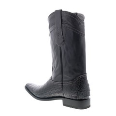 Los Altos Square Toe Caiman Belly Boot Mens Black Wide Cowboy Western Boots