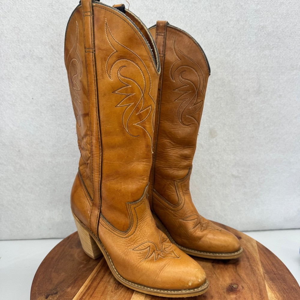 Dingo Women’s 5.5M Tan Leather Western Cowboy Boots Classic Country Style