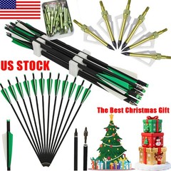 Archery Crossbow Bolts 20 Inch Carbon Arrows Hunting Broadheads Led Nocks Shoot