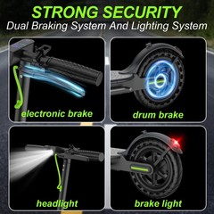 Adult Electric Scooter 350W 19MPH 19Miles Range 10.5Ah Battery Folding App Green