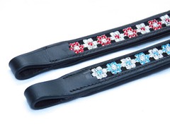 FSS Red Siam Aquamarine Blue FLOWER Rhinestone BLING Crystal Padded BROWBAND NEW