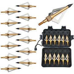 12pcs Hunting Broadheads 100 Grain 3-Blade Arrowheads & Case for Target Shooting