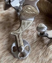 Pair Ladies Western HEART Design Engraved German Silver Spurs