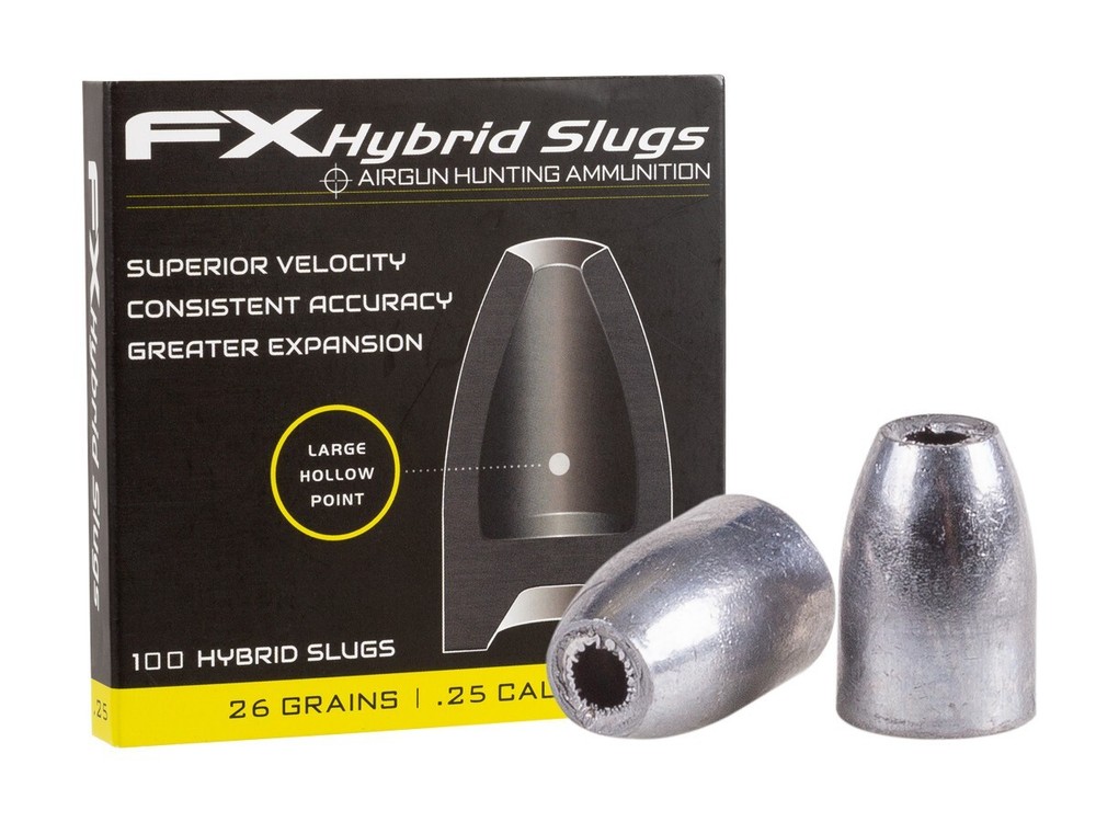 FX HYBRID SLUG 100 Count HOLLOW POINT 6.35mm .25 Caliber Air Rifle Pellets USA