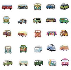 50pcs Micro Bus & Transporter Sticker Pack 60’s 70’s style Bus ~ Free Shipping