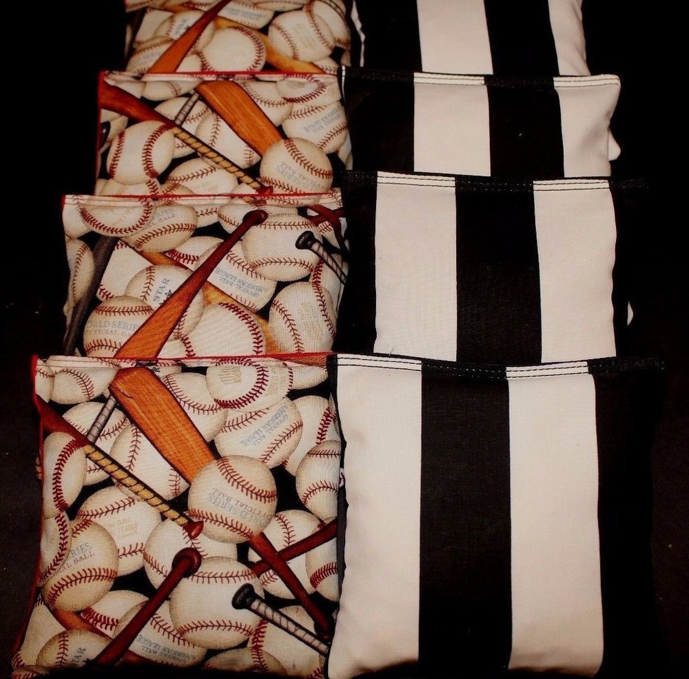 Baseball and bat Mlb with Refs black and white CORNHOLE BEAN BAGS Regulation