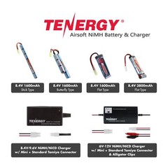 Tenergy 8.4V NiMH Airsoft 1600mAh & 3800mAh Battery Pack with Charger Option Lot