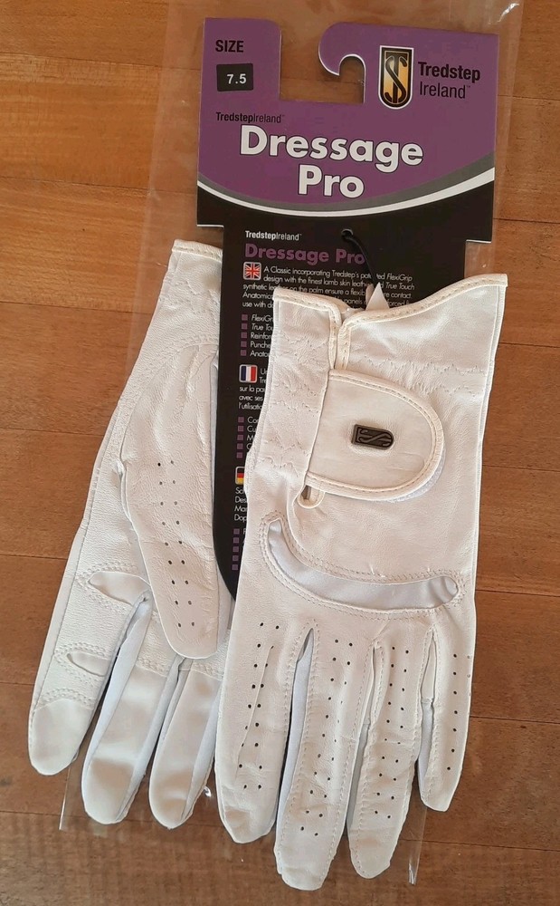 TREDSTEP DRESSAGE PRO Sz 7.5 White Leather & Synthetic FlexiGrip Riding Gloves