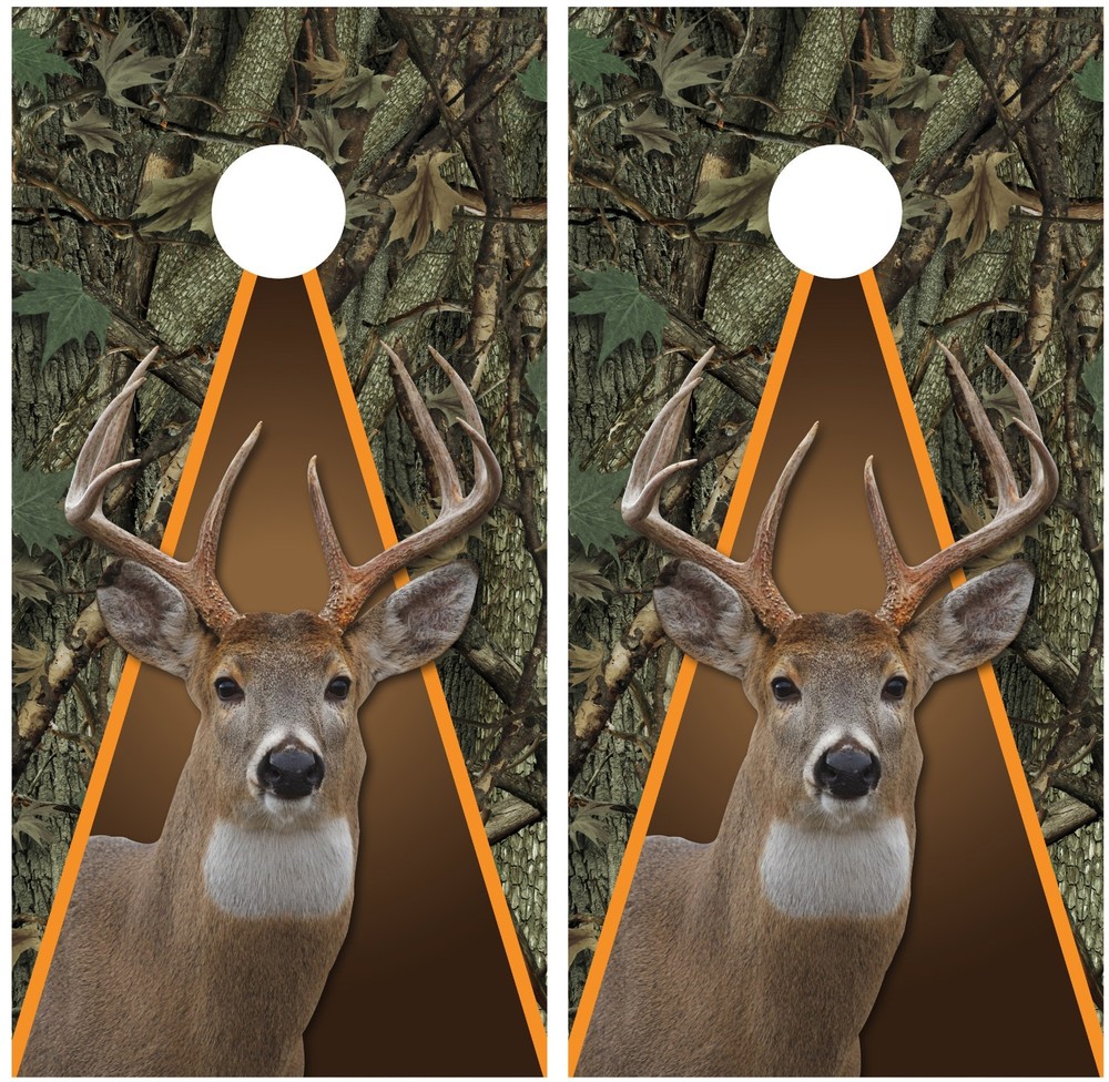 Whitetail Buck Deer Hunting Camouflage Oak Ambush Cornhole Board Decal Wraps
