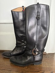 Gucci Black Leather Tall Riding Boots Equestrian Style Women’s US 7.5 MPN 246703