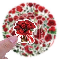 30Pcs Aesthetic Red Plant Rose Floral Flower Valentine’s Day Waterproof Stickers