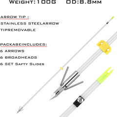 6 PK 32Inch Bowfishing Arrows Luminous with Broadheads & Safty Slides