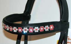 FSS Red Siam Aquamarine Blue FLOWER Rhinestone BLING Crystal Padded BROWBAND NEW