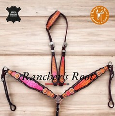 Western Leather Tack Set For Horse | Orange Shiney Gator Tack set