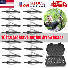 16PCS Archery Broadheads Hunting Archery 100 Grains3 Blades Hunting Heads Tips