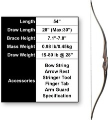 Deerseeker Archery 54″ Longbow Set RH/LH Bamboo Core