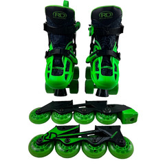 RD Roller Derby 2 in 1 Inline + Quad Combo Adjustable Boys Sizes 12-2 Green
