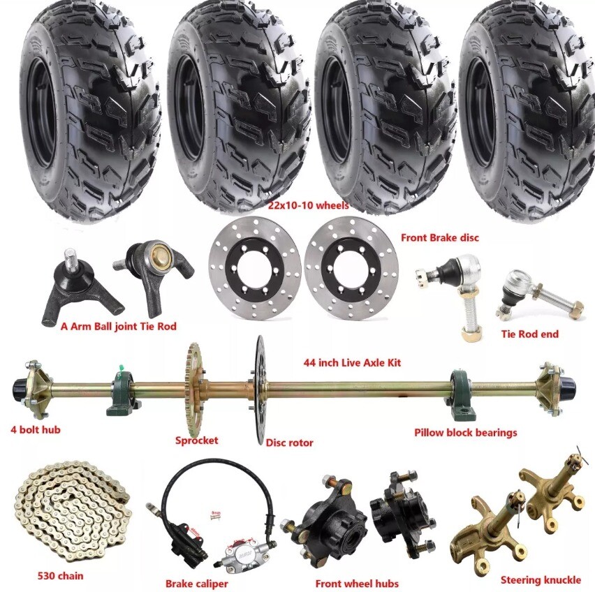 44in Rear Live Axle Kit Brake Steering Tie Rod 10″ Wheels fit Golf Cart Go Kart