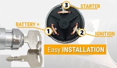 UNIVERSAL IGNITION SWITCH LOCK FLUSH MOUNT 24-VOLT 2-KEY 3 POSITION ON OFF START