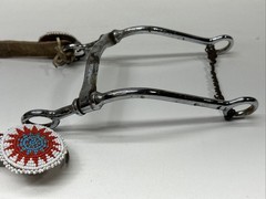 Vintage Western Navajo Beaded Horse Headstall Bridle Metal Bit With Fur