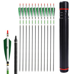 12/24pcs 30″ Carbon Archery Arrows Spine 500 Red Turkey Feather with Quiver Tube