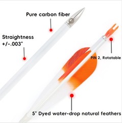 6pcs 32″ Pure Carbon Arrows Archery SP500 5″ Feather Recurve Bow Hunting Target