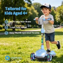 Commugo Electric Scooter Kids Light-Up Wheels Lean-to-Steer 5 mph 3-12 Years