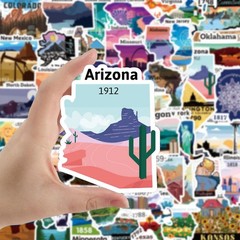 50 Pcs US State Stickers USA Map Stickers Outdoor Travel Hiking Stickers