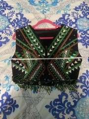 Equestrian Show Vest Western. Black Base green chestnut Brown. Horsemanship