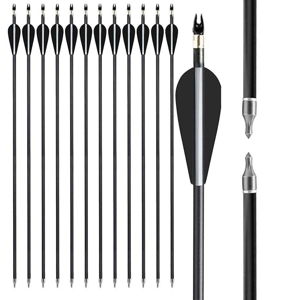 12Pcs Archery 30″ Fiberglass Arrows Spine 500 OD 8mm For Compound Recurve Bow