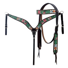 Western Headstall and Breast Collar Set HILASON Tooled Leather Horse Bridle Tack