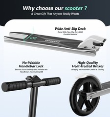 Lightweight Foldable Kick Scooter Adjustable for Teens and Adult Big Wheel Black