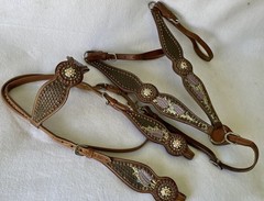 GORGEOUS Custom Crystal & Beaded Tack SET~HEADSTALL~BREAST COLLAR~HAND PAINTED