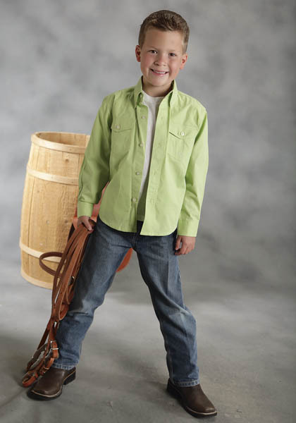 Roper Youth Boy’s Solid Lime Green POPLIN WESTERN SHOW SHIRT Size Small Medium