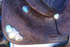 SIMCO Western Show / Parade Saddle- 15″ -SILVER HEARTS- Tooled Design -STUNNING!