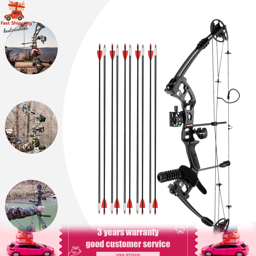 Compound Bow Kit with 12 Arrows Right Hand Archery Hunting Set Black 30-55lbs