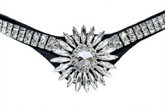 Crystal Sunburst Horse Browband Black Leather Rhinestone Bling