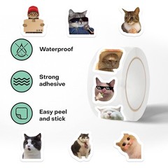 Roll of 500 Cat Face Stickers – Adhesive Decorative Seals for Envelopes & Crafts
