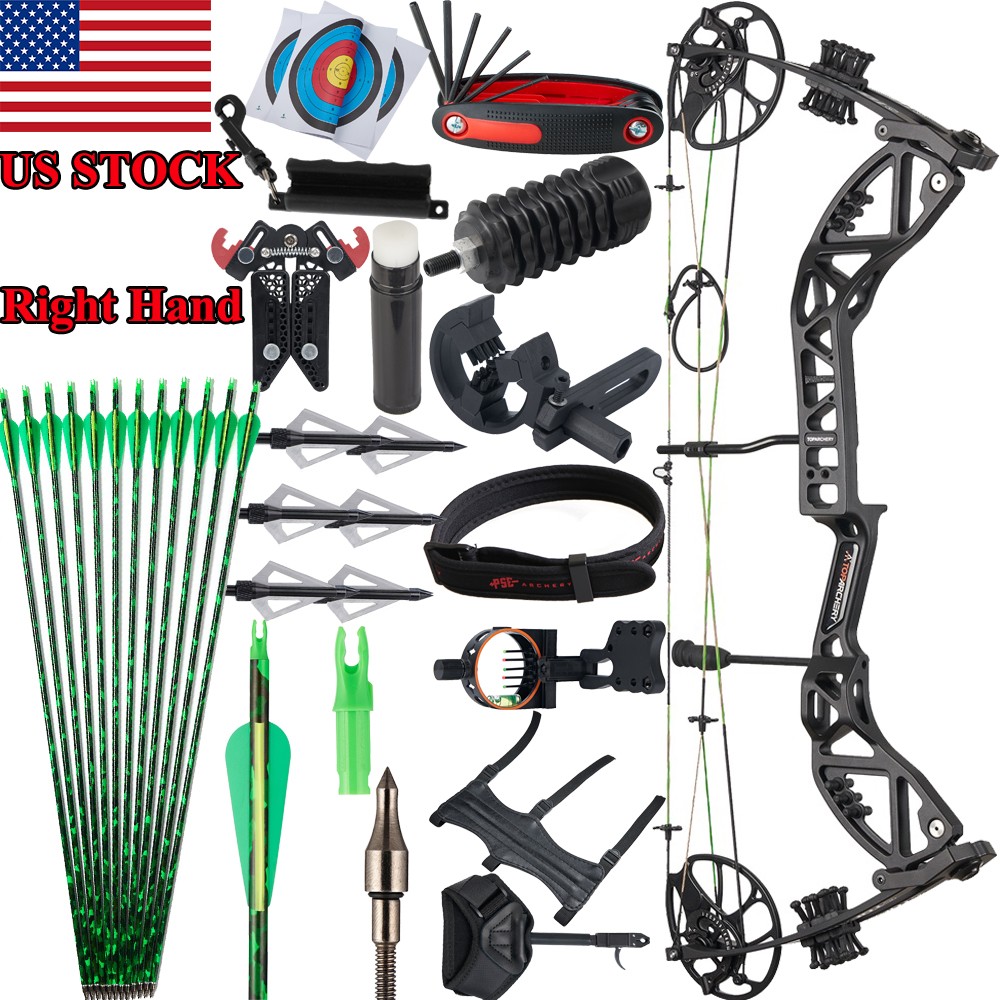 RH Compound Bow 30-70lbs Let off 75% &Carbon Arrows Set Archery Hunting Shooting