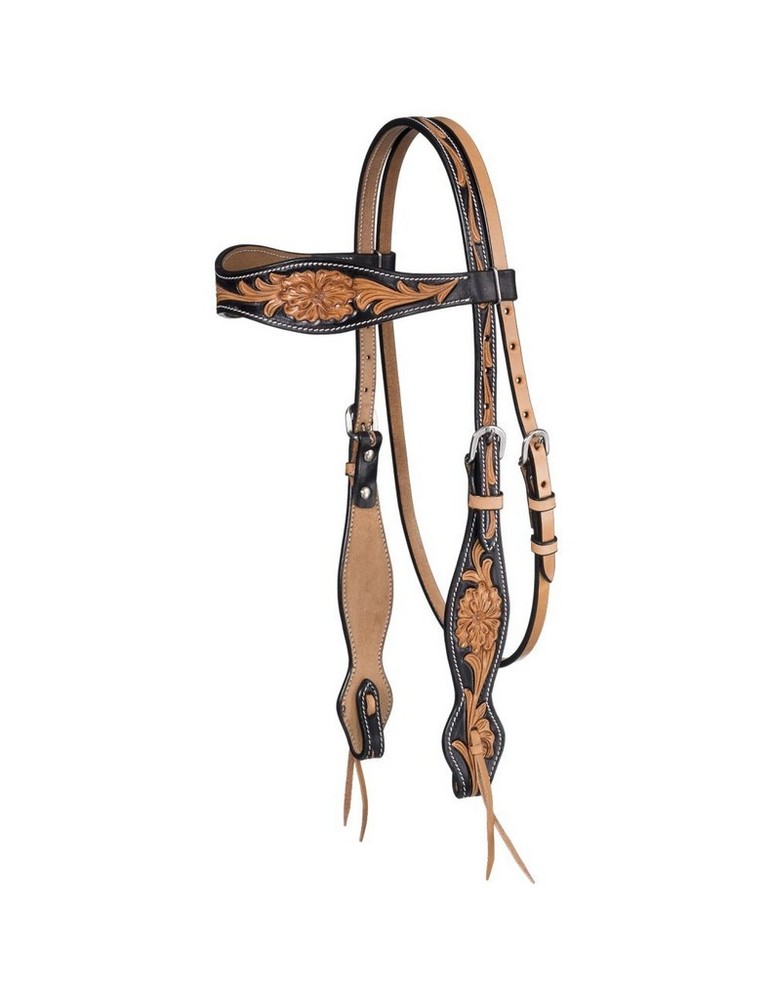 Tough 1 Headstall Flared Two Tone Browband Light Oil 42-1460