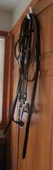 WEAVER BLACK LEATHER FUTURITY KNOT WESTERN BRIDLE W/SPLIT REINS, DLB JOINT BIT